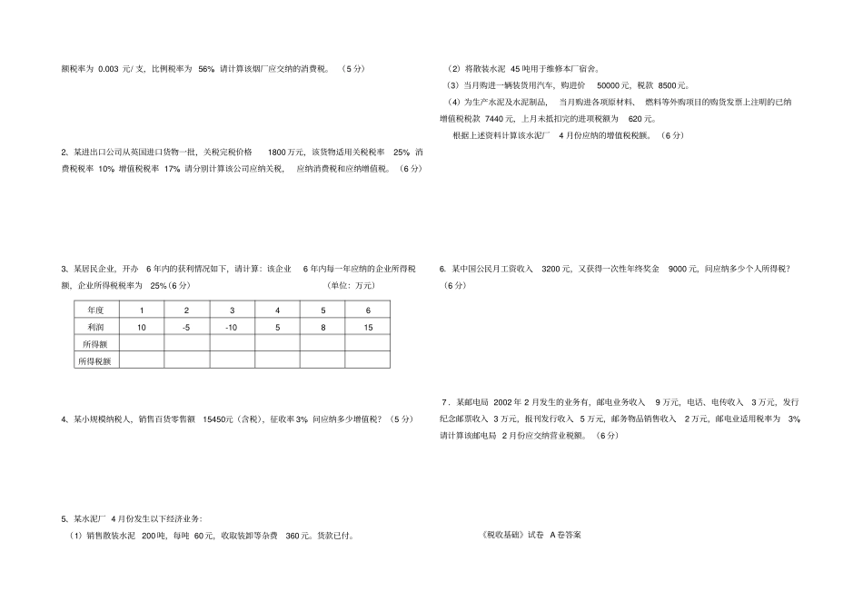 中专税收基础期末试卷A卷及答案_第2页