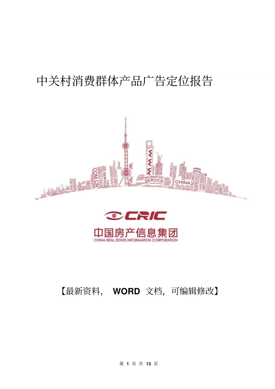 中关村消费群体产品广告定位报告【版可编辑】13p_第1页