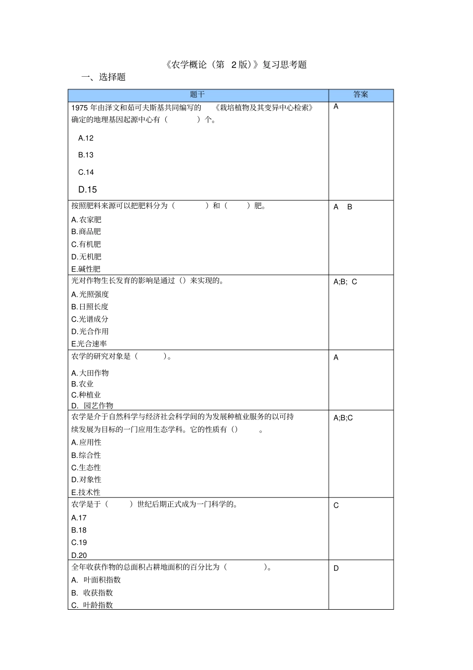 中农大网络教育农学概论复习思考题_第1页
