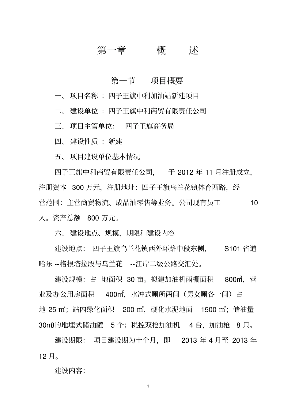 中利加油站可行性研究报告资料_第1页
