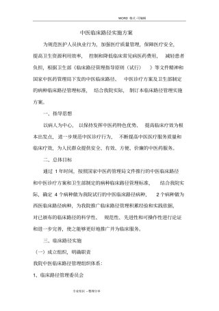 中医临床路径实施计划方案