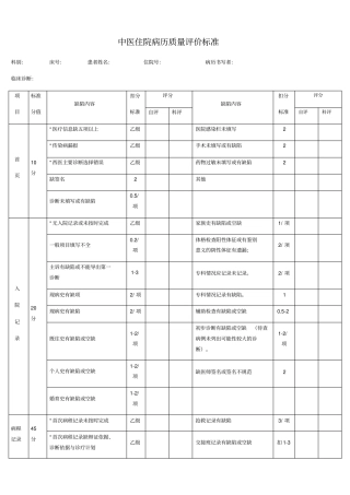 中医住院病历评分标准