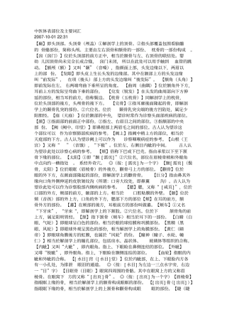 中医体表部位与主要词汇