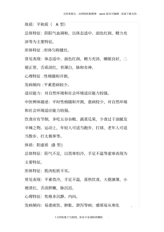 中医体质辨识9种体质