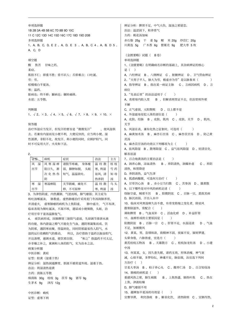 中医四大经典之金匮要略复习试题及答案汇总_第2页
