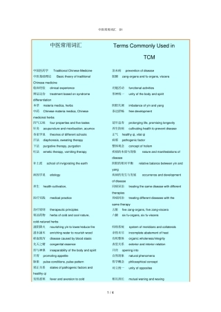 中医常用英语词汇