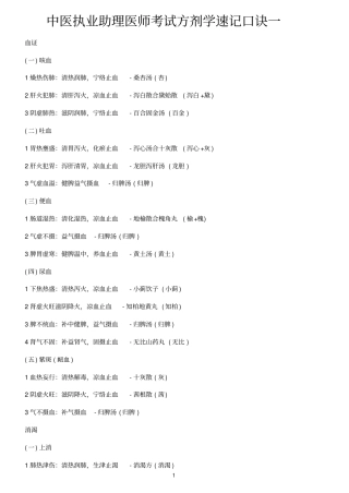 中医执业助理医师考试方剂学速记口诀一汇总