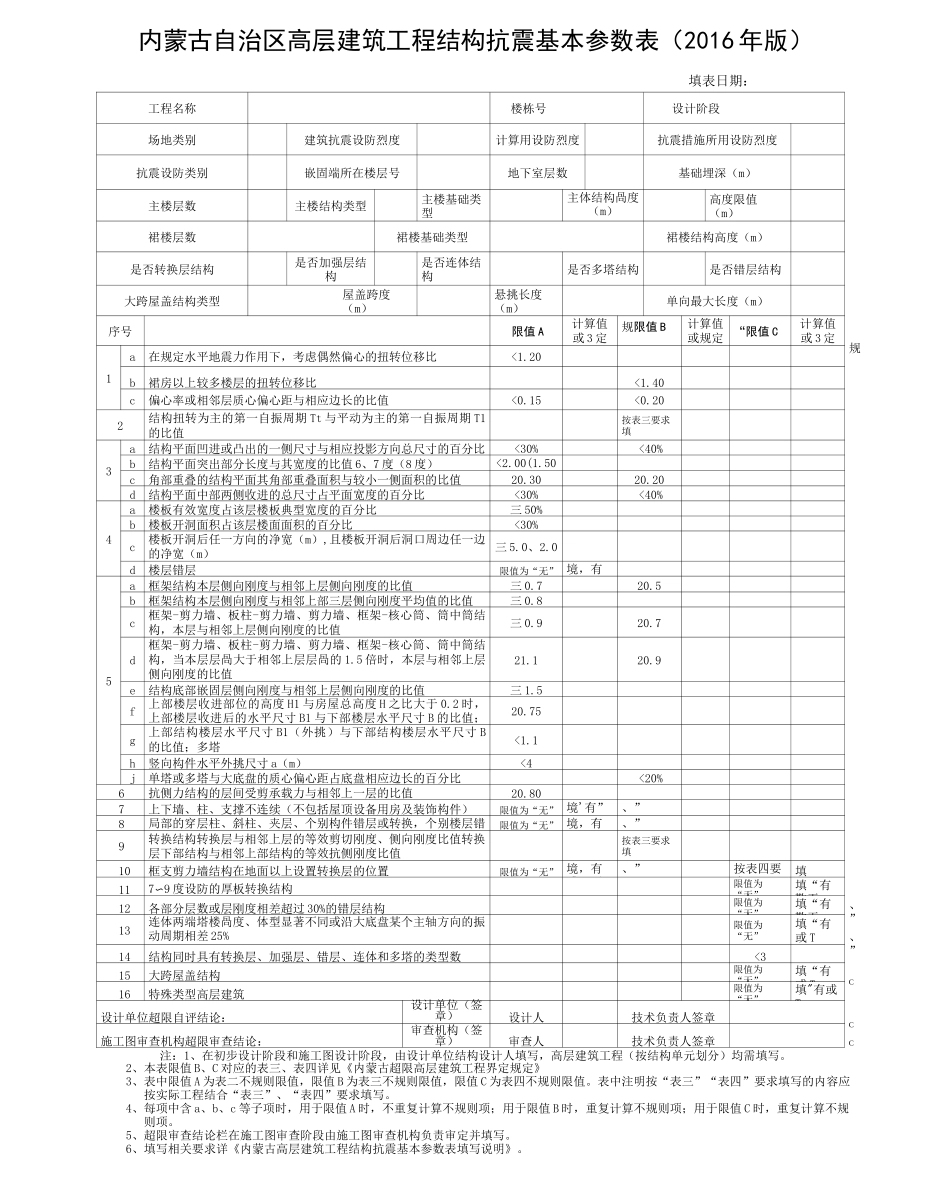 内蒙古自治区高层建筑工程结构抗震基本参数表_第1页