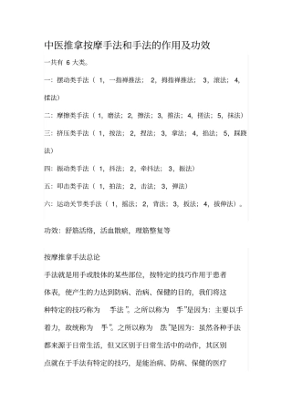 中医推拿按摩手法和手法的作用及功效
