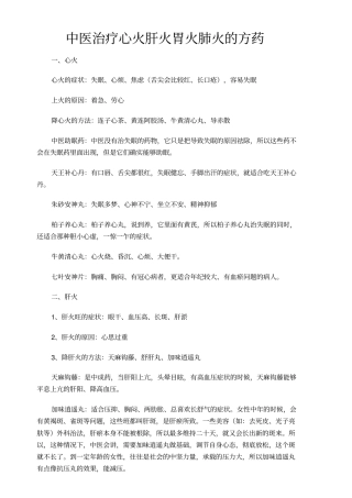 中医治疗心火肝火胃火肺火方药详细