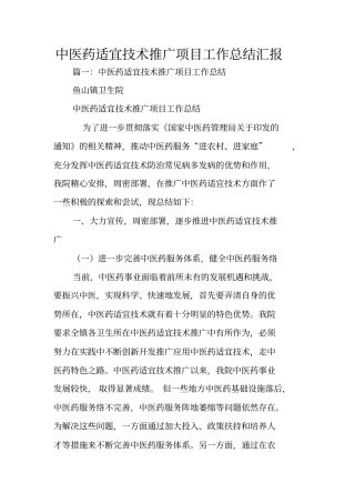 中医药适宜技术推广项目工作总结汇报
