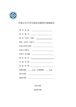 中南大学大学生创业实践项目进展报告