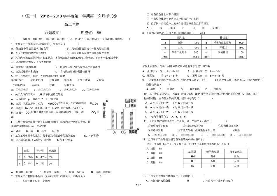 中卫中—学度学期次月考试卷_第1页