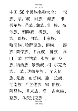 中国56个民族名称大全之欧阳科创编