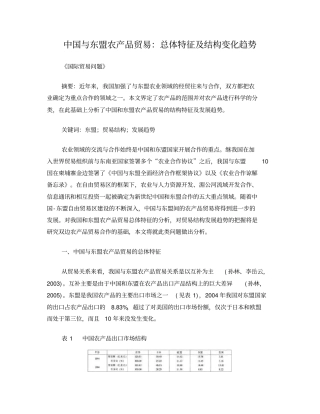 中国与东盟农产品贸易：总体特征及结构变化趋势