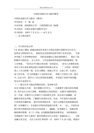 中国农业银行实习报告精华-精品文案范文