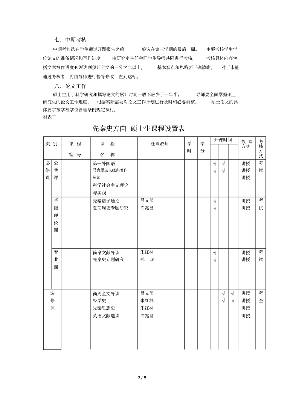中国古代史专业硕士研究生培养方案_第2页
