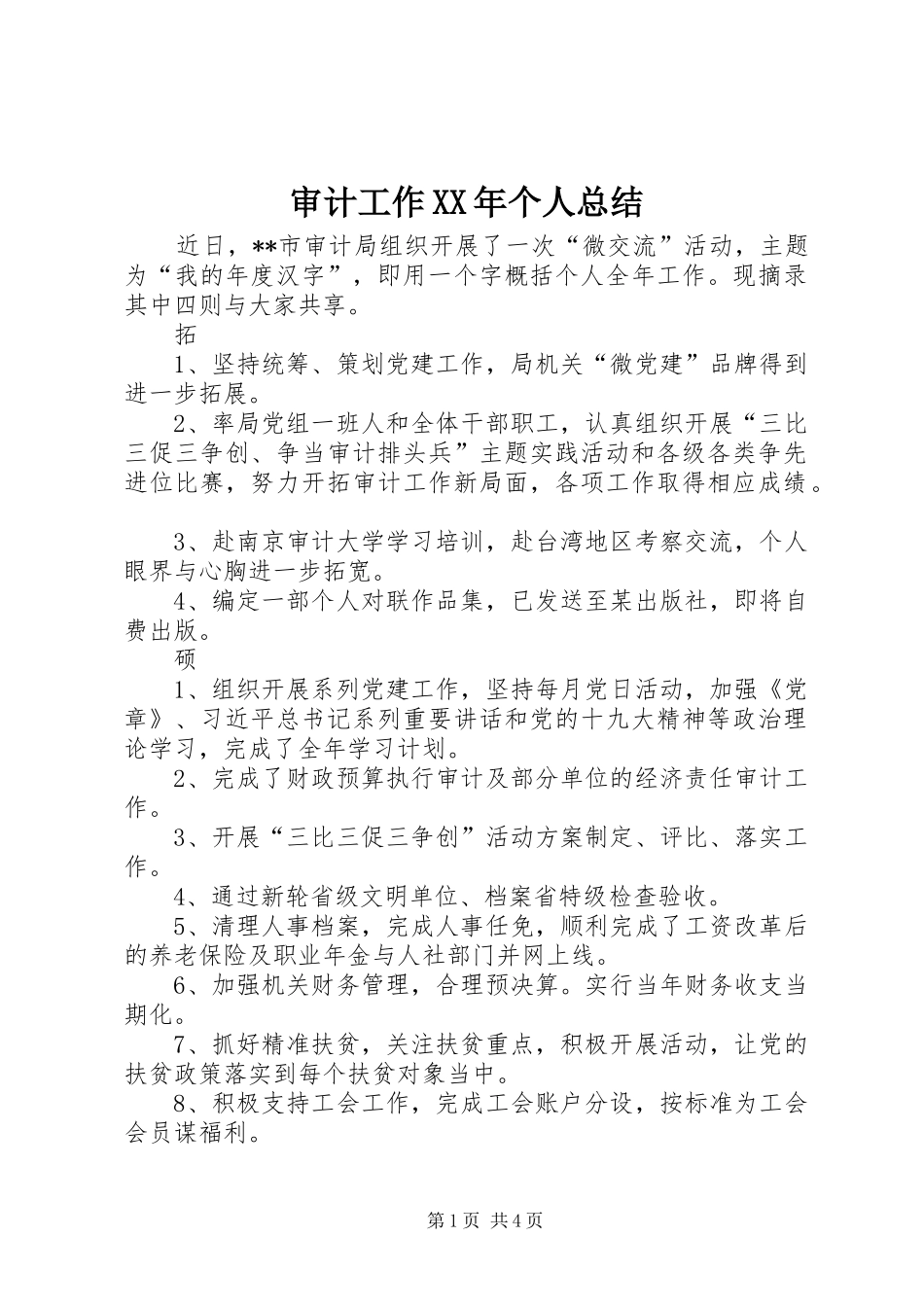 审计工作XX年个人总结 _第1页