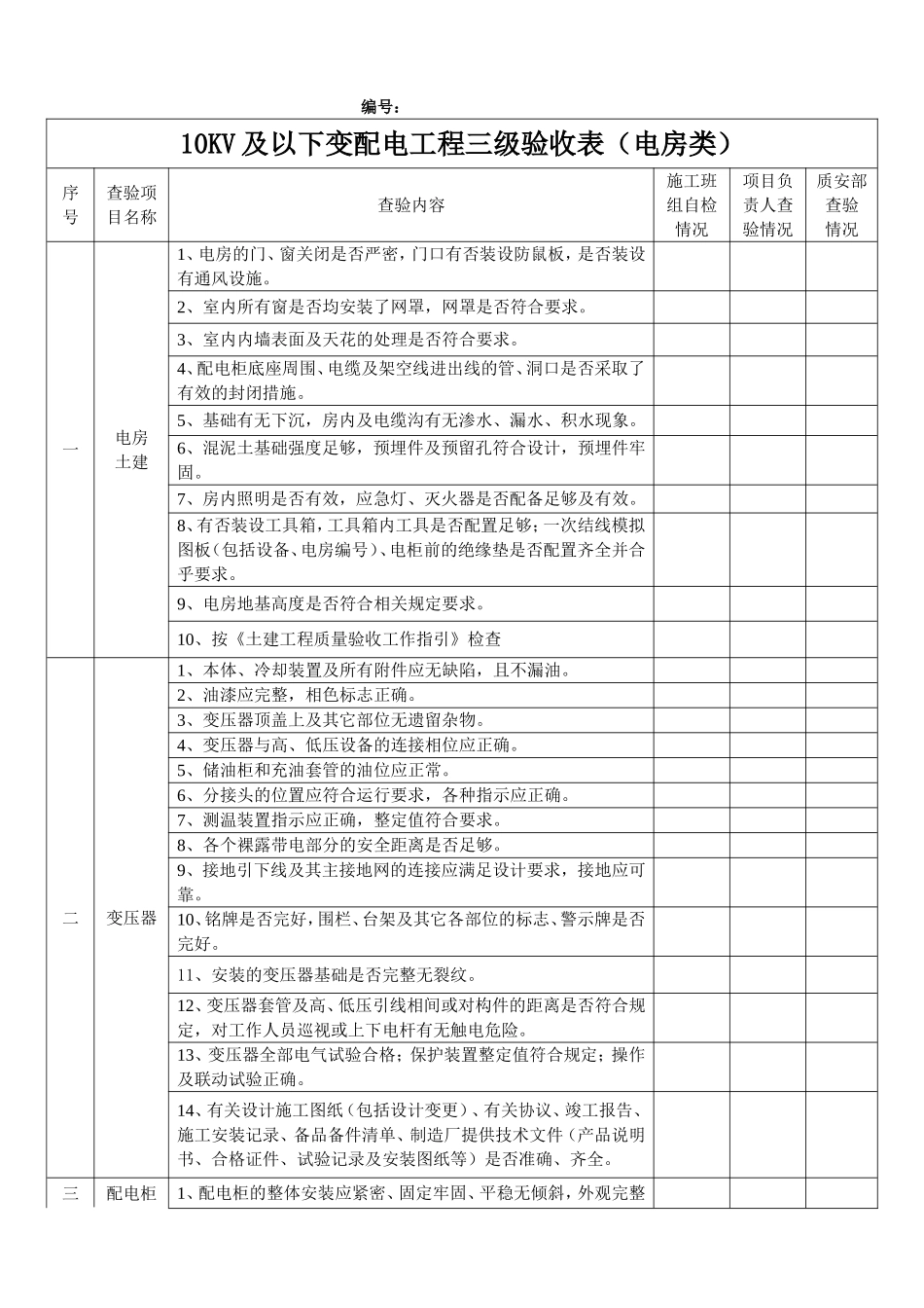 电房类验收表格_第1页