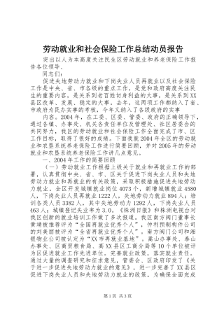 劳动就业和社会保险工作总结动员报告 