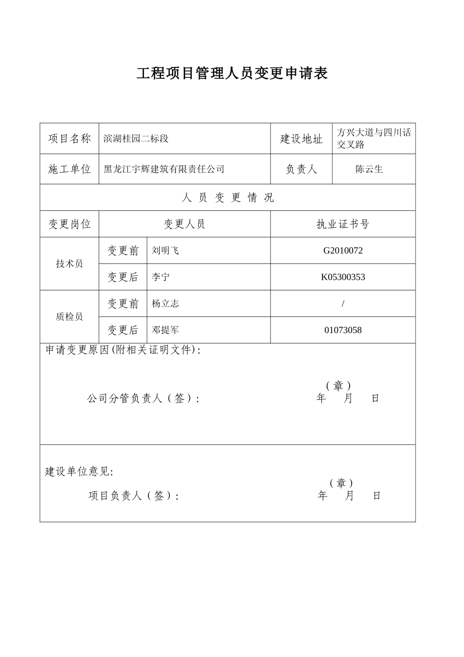 工程项目管理人员变更申请表2_第1页