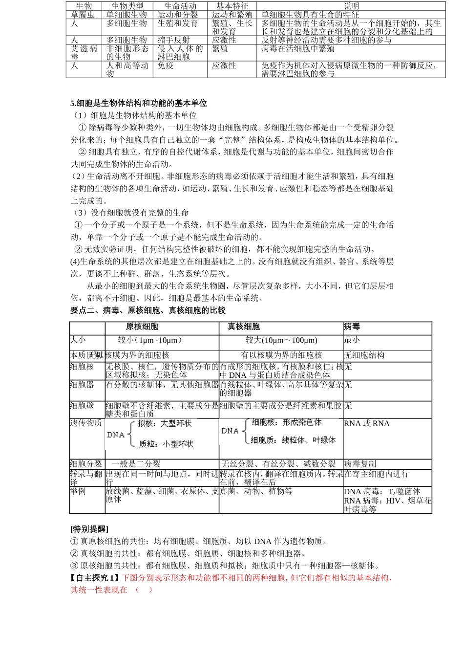 超详细知识点+习题+解析——高中生物-必修一《分子与细胞》、必修二《遗传与变异》学案_第3页