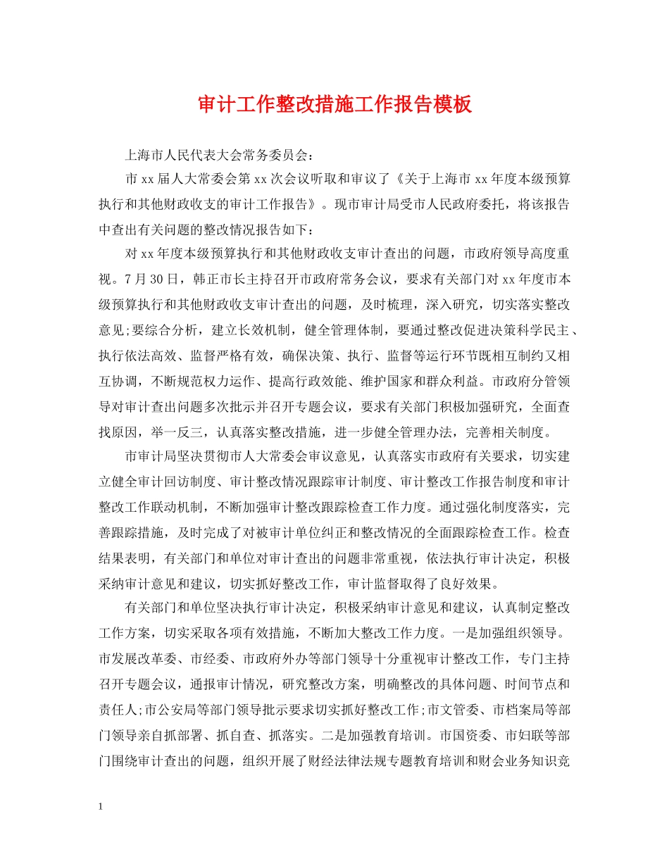 审计工作整改措施工作报告模板 _第1页