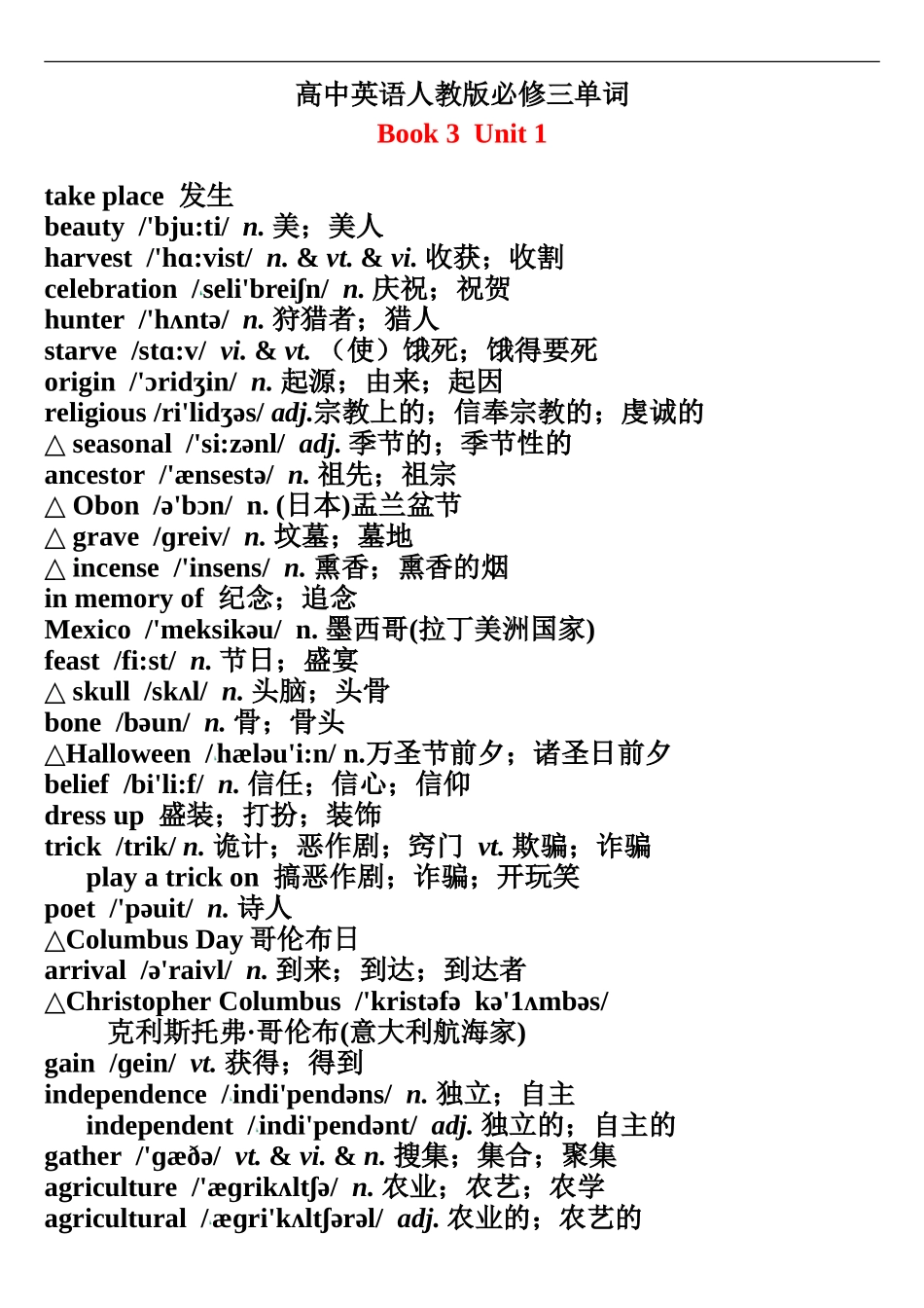 高中英语必修3单词表(带音标)_第1页