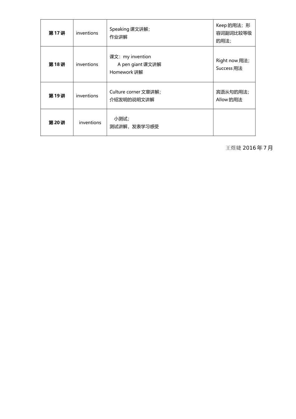 王煜婕：2016年暑假初二英语小班教学计划_第3页