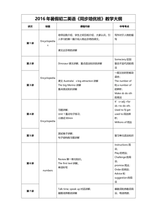 王煜婕：2016年暑假初二英语小班教学计划