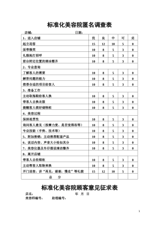 标准化美容院经营管理表格