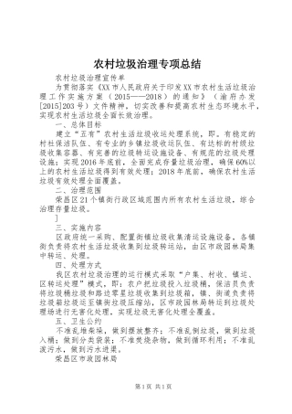 农村垃圾治理专项总结 