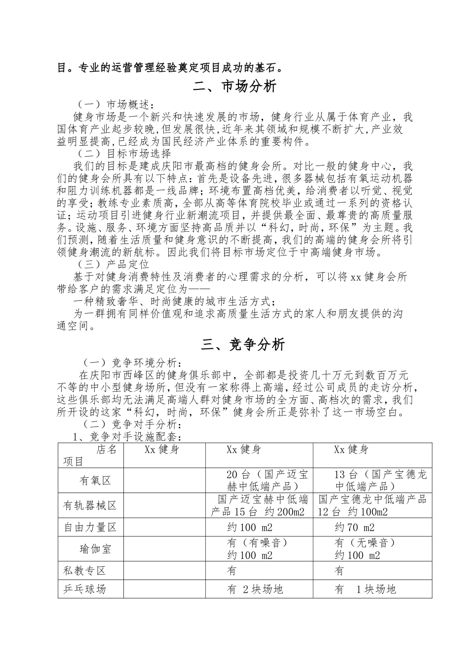 健身俱乐部项目商业创业计划书_第2页