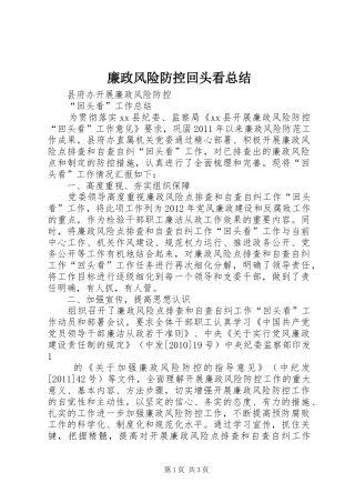 廉政风险防控回头看总结 