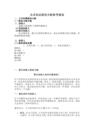 创业公司股权分配参考规划