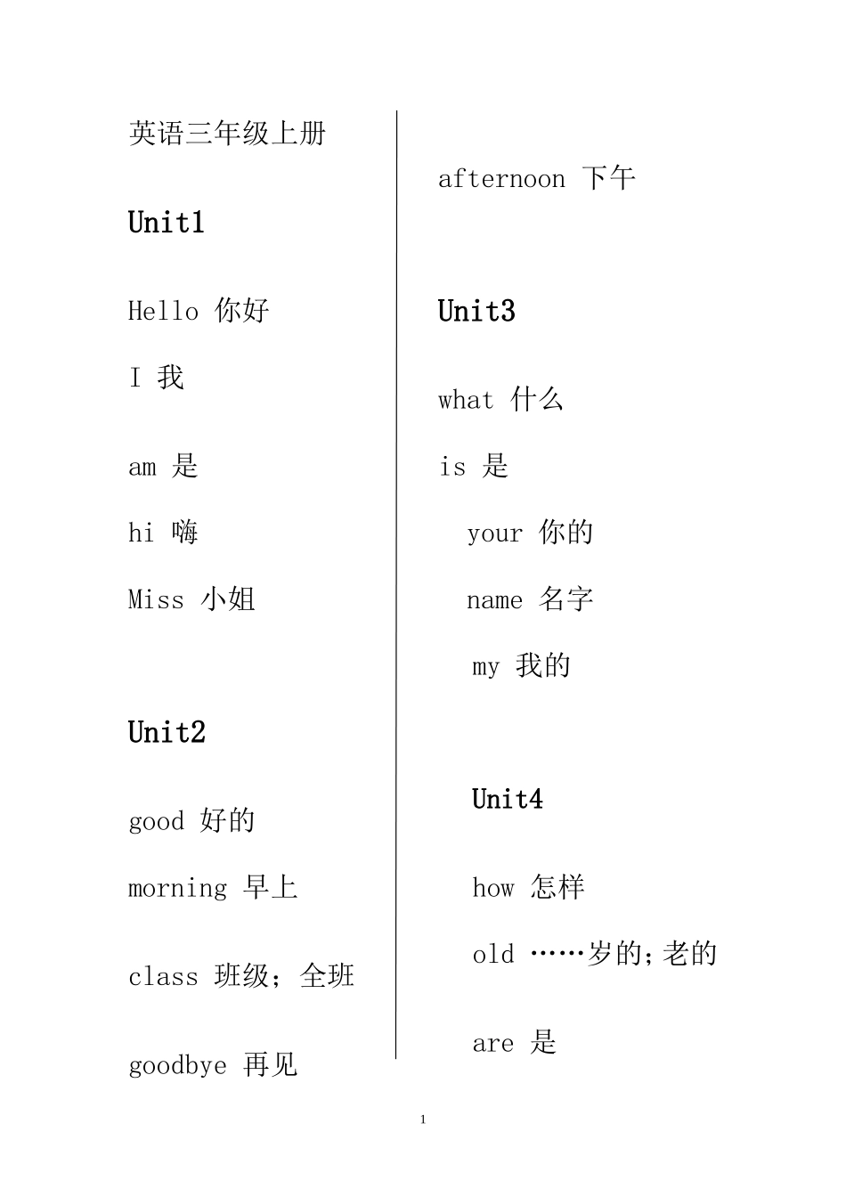 湘少版1-6年级英语单词表(吐血整理)_第1页