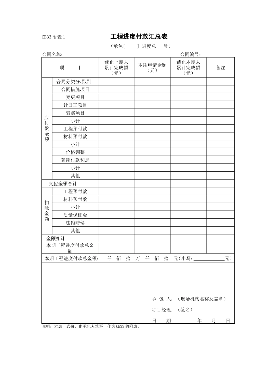 工程进度付款申请表2014-CB33_第2页