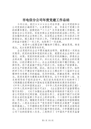 市电信分公司年度党建工作总结 