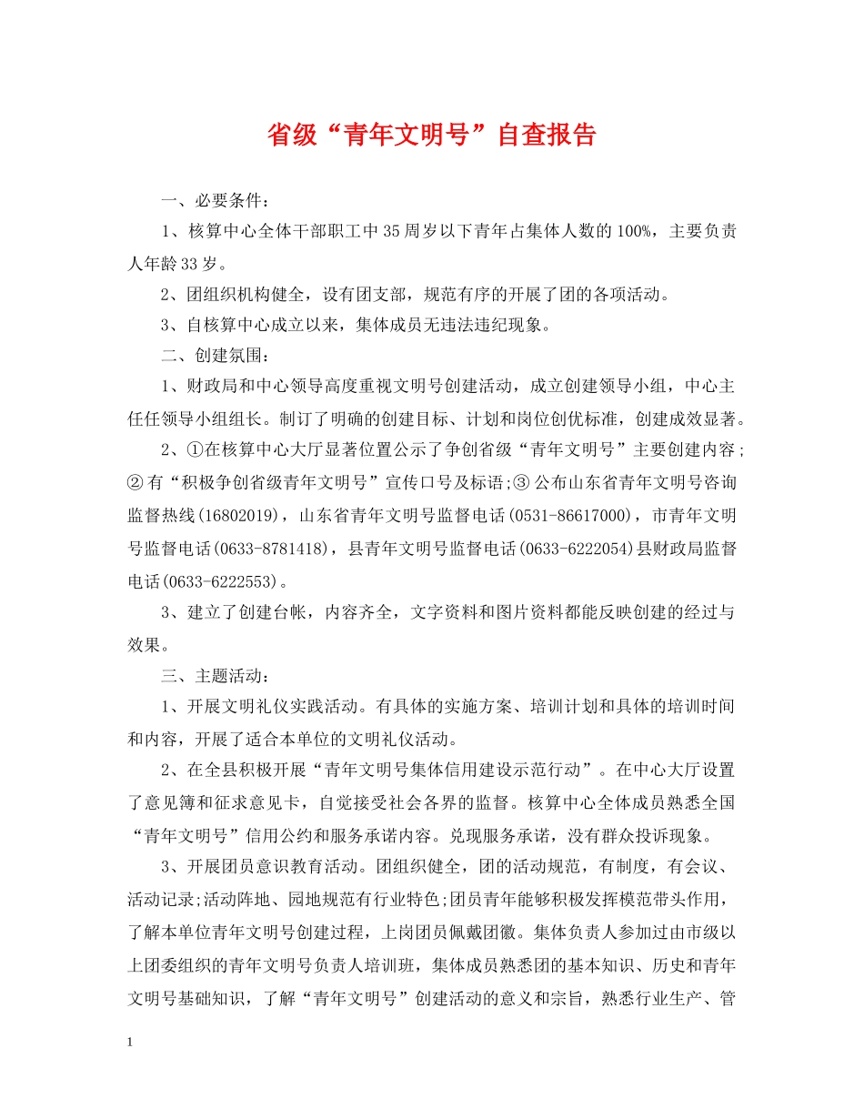 省级“青年文明号”自查报告 _第1页