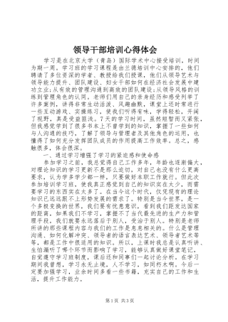 领导干部培训体会心得