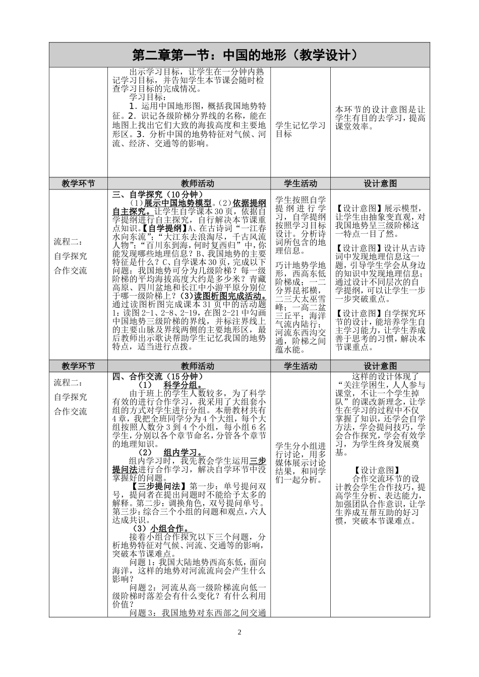 河南省地理优质课一等奖《中国地形》教学设计_第2页