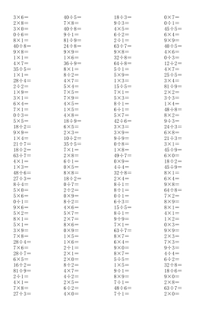 表内乘除法口算题
