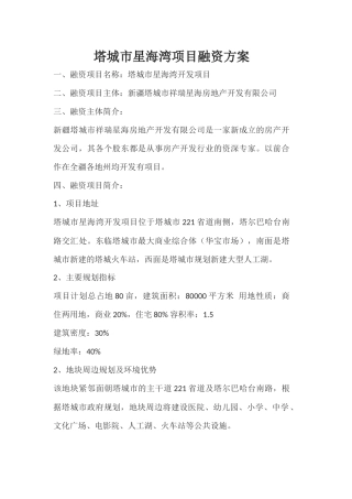 项目融资计划书