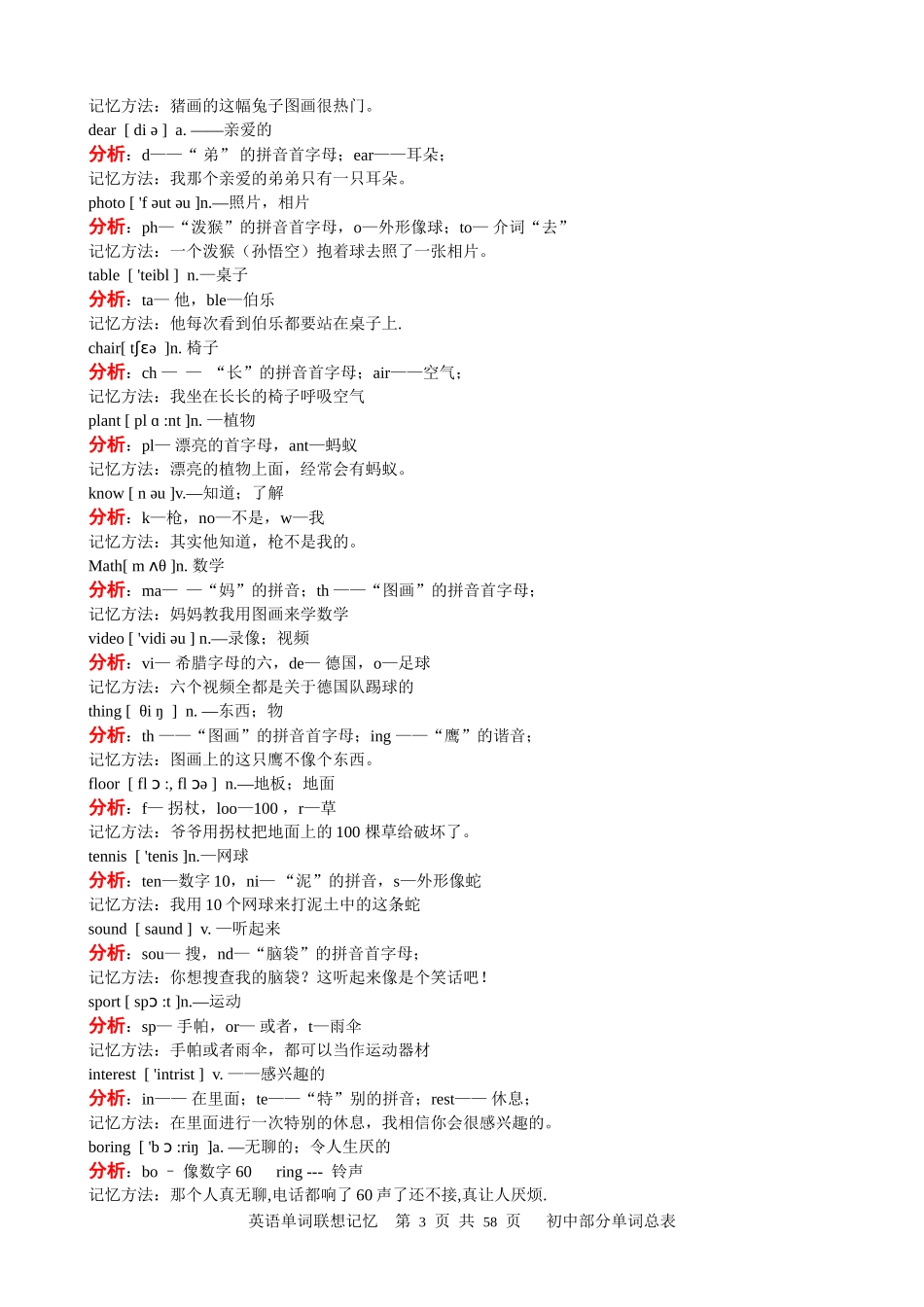初中英语单词联想记忆总表(A4打印版)_第3页