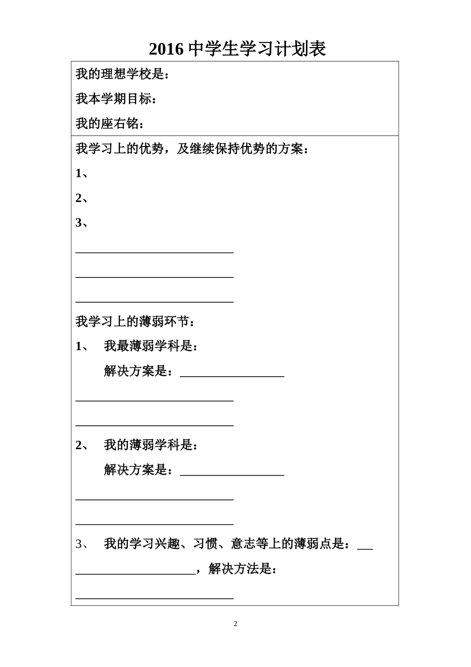 各种中学生学习计划表很全面_第2页