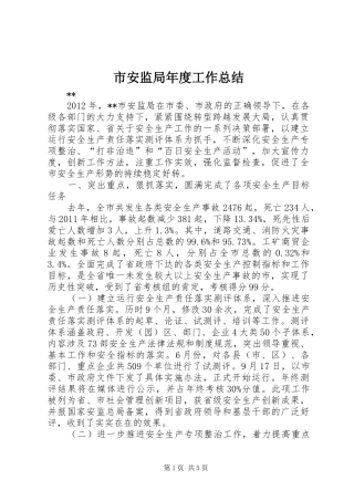 市安监局年度工作总结 