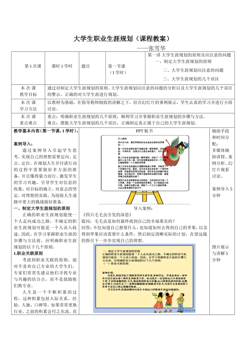大学生职业生涯规划(课程教案)_第1页
