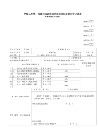 电缆头制作、接线和线路绝缘测试检验批质量验收记录表