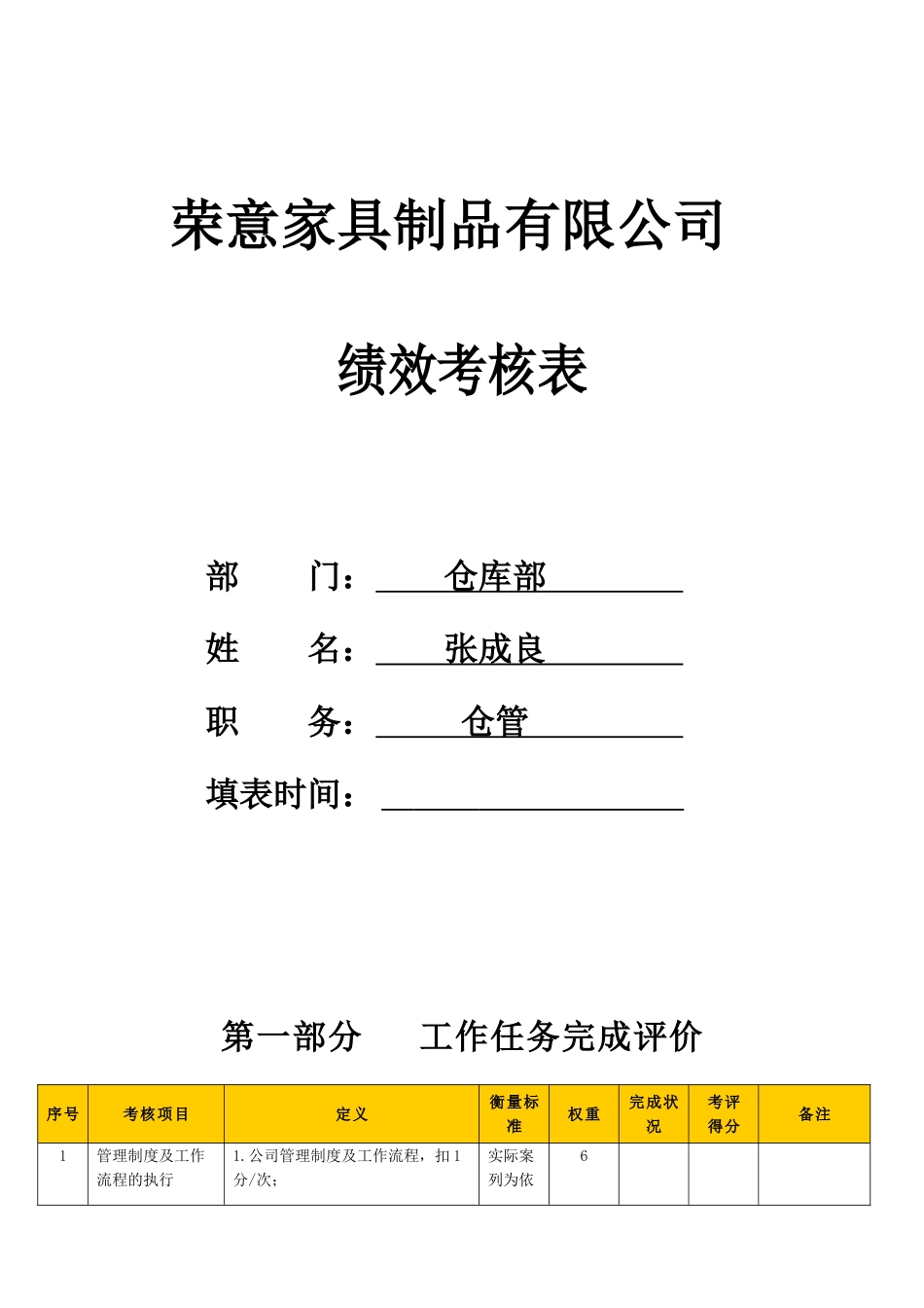 仓库管理绩效考核表-(仓管)_第1页