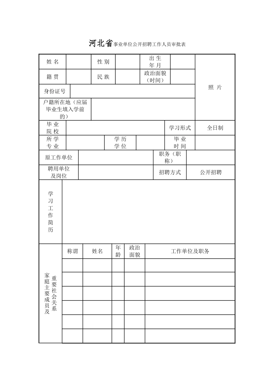 河北省事业单位公开招聘工作人员审批表(1)_第1页